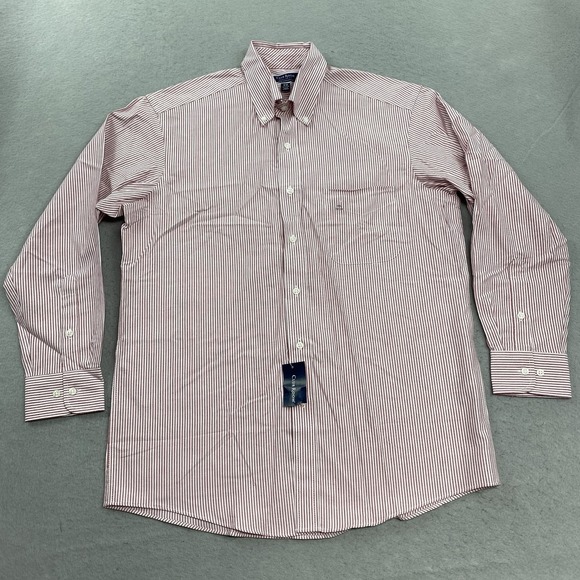 Club Room Shirt Mens 15.5 32/33 Red White Striped Oxford Regular Fit Performance - Picture 1 of 12